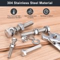 M8 X 120mm Hex Head Screws Bolts Nuts Flat Lock Washers Kits 304 Stainless Steel Fully Thread Hexagon 12 Sets