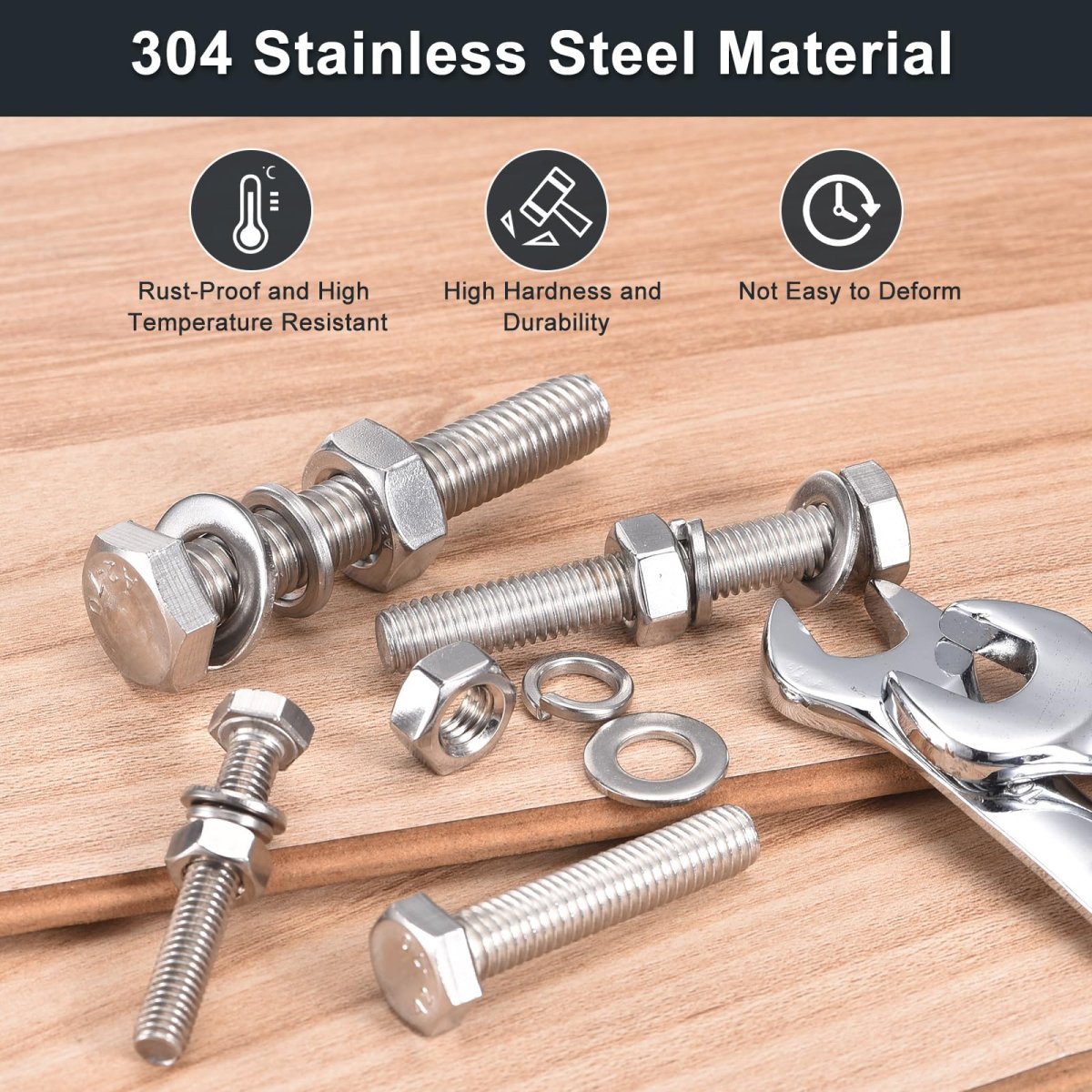 M8 X 120mm Hex Head Screws Bolts Nuts Flat Lock Washers Kits 304 Stainless Steel Fully Thread Hexagon 12 Sets