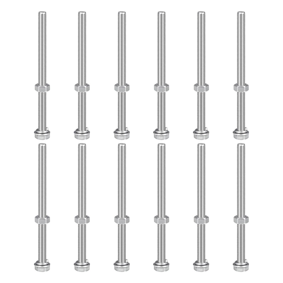 M8 X 120mm Hex Head Screws Bolts Nuts Flat Lock Washers Kits 304 Stainless Steel Fully Thread Hexagon 12 Sets