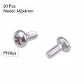 Uxcell M2x4mm Machine Screws Pan Phillips Cross Head Screw 304 Stainless Steel Fasteners Bolts 30pcs