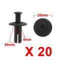 20pcs 8mm X 20mm Plastic Rivets Fastener Clips Black For Car Auto Fender