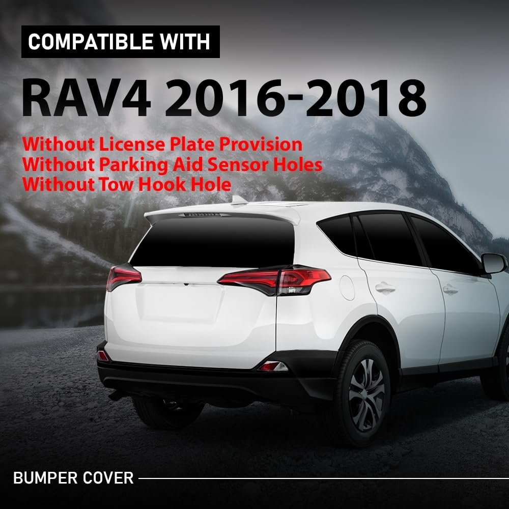 Rear Upper Bumper Cover For Toyota Rav4 2016 2017 2018 W O License Plate Provision Parking Aid Sensor Hole Tow Hook 521590r914