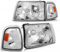 Ocpty Headlight Assembly Pair Replacement For 2001-2011 Ford Ranger Chrome Housing Amber Reflector Clear Lens Bulbs Not