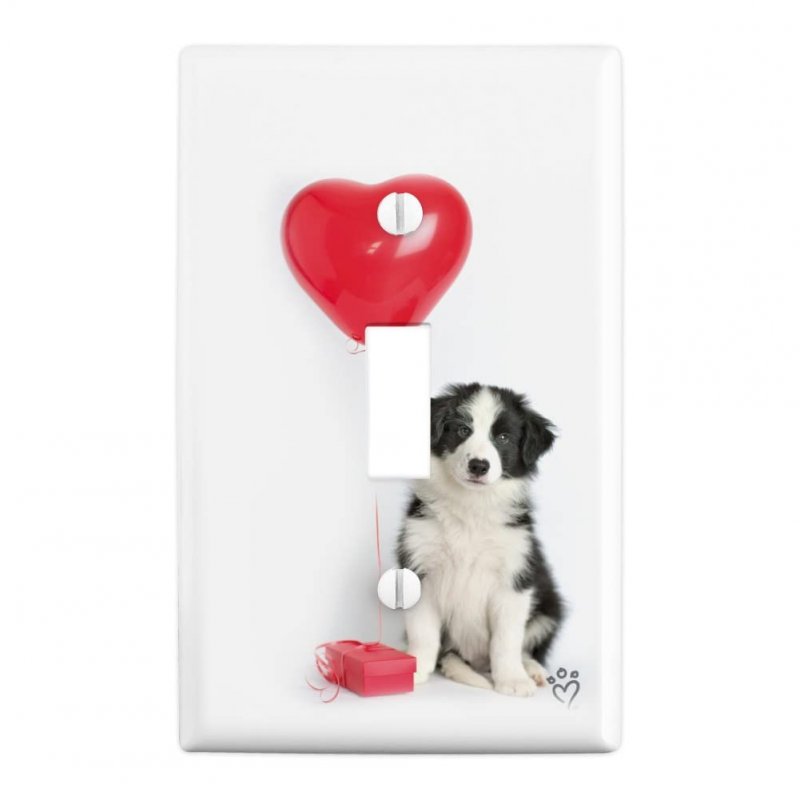 Border Collie Dog Heart Valentines Love Plastic Wall Decor Toggle Light Switch Plate Cover