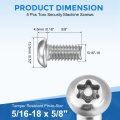 5pcs Torx Security Machine Screws 16-18 X 5 8 304 Stainless Steel Tamper Resistant Button Head Bolt Full Thread For Anti-theft