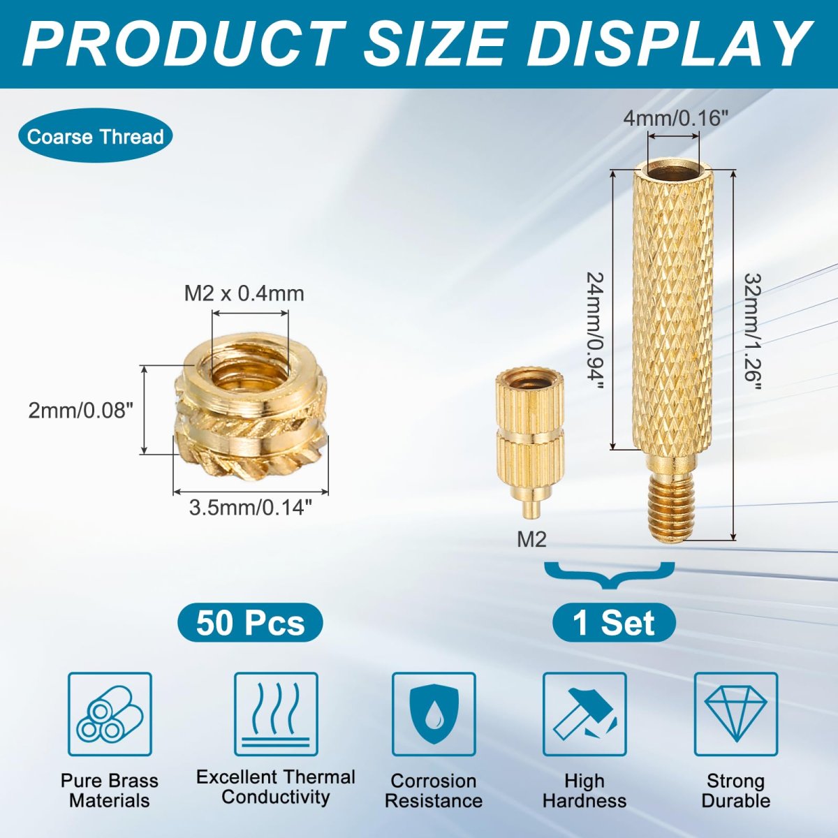 50 Pcs Threaded Inserts With Soldering Iron Tip Press Tool M2 X 2mm H 3 5mm Od Brass Metric Knurled Nuts Heat Set Embedment Nut