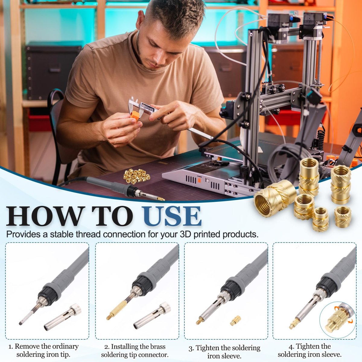50 Pcs Threaded Inserts With Soldering Iron Tip Press Tool M2 X 2mm H 3 5mm Od Brass Metric Knurled Nuts Heat Set Embedment Nut