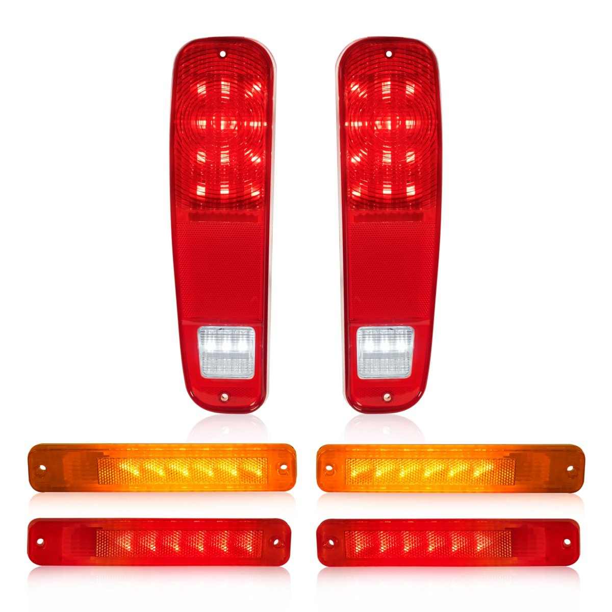 6pcs Tail Lights And Side Marker Light Fender Kit For 1973-1977 Ford F150 F250 E150 Econoline Bronco Red Amber Lens Mo-6336