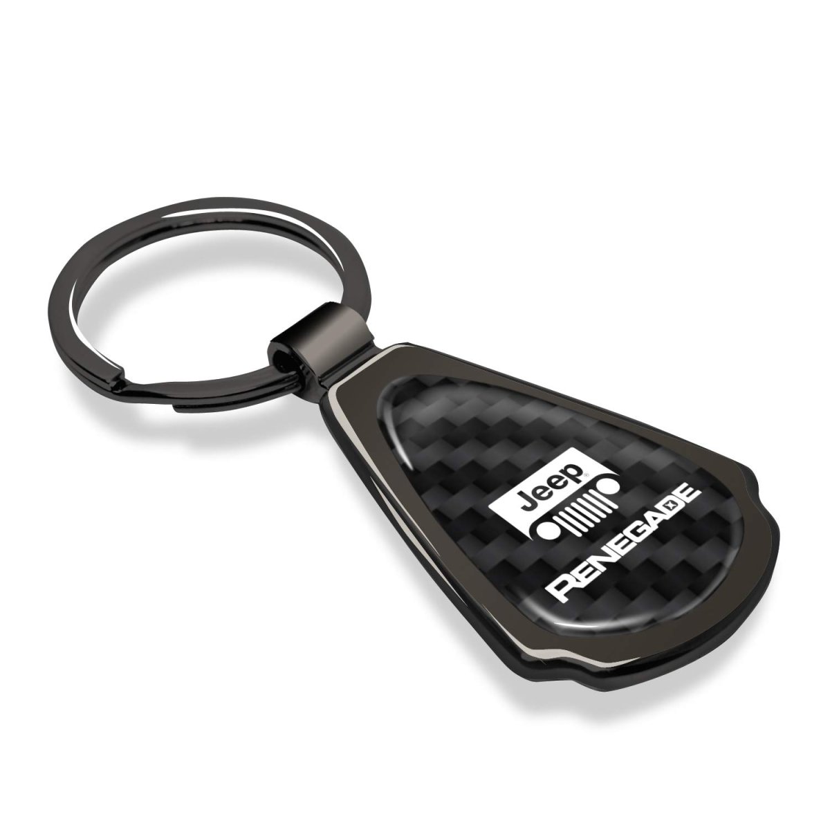 Jeep Renegade Real Black Carbon Fiber Teardrop Keychain Gunmetal Metal Pendant Official Licensed 2 125 In X 1 25