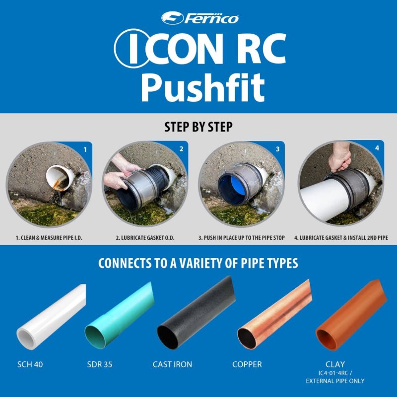 4 In Icon Rc Pushfit Dwv Coupling Sheared Off Pipe Connector With Shielded Coupler Plastic Cast Iron And Copper To Clay