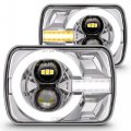 5x7 Led Headlights H6054 H4 2b1 For Vans And Trucks Chrome Sealed Beam Projector With Halo Drl Amber Turn Signals Dot Approved 