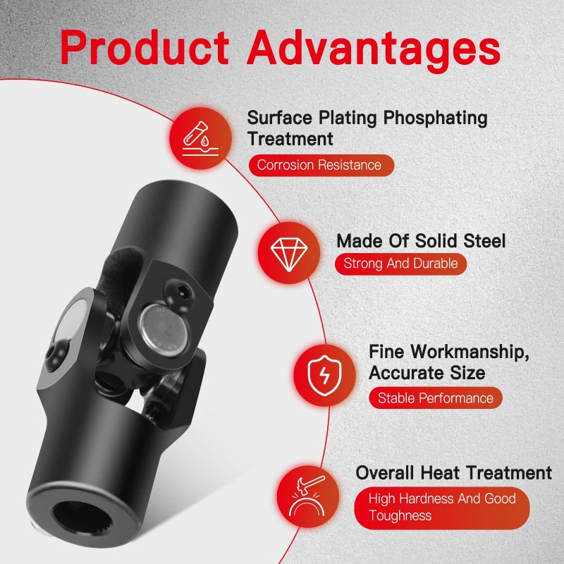 Steering Joints 9 16-26 Spline X 3 4 Smooth Round U-joint Shaft Black