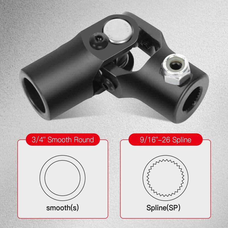 Steering Joints 9 16-26 Spline X 3 4 Smooth Round U-joint Shaft Black