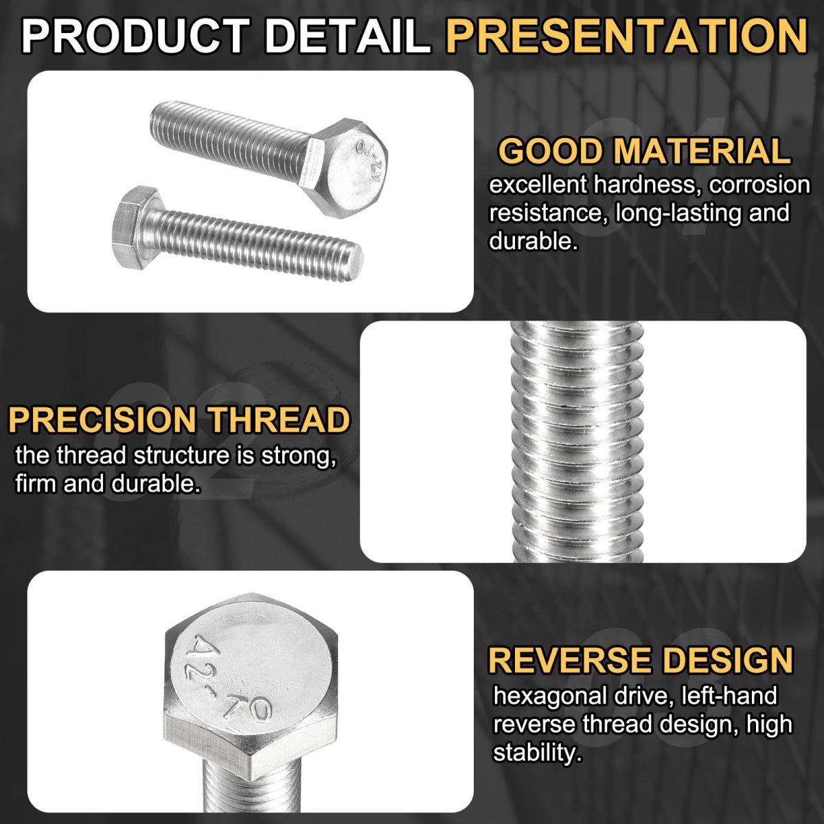 M6-1 X 30mm Left Hand Hex Head Bolt 304 Stainless Steel Reverse Fully Threaded Fastener Screws Bolts For Machinery Automobiles