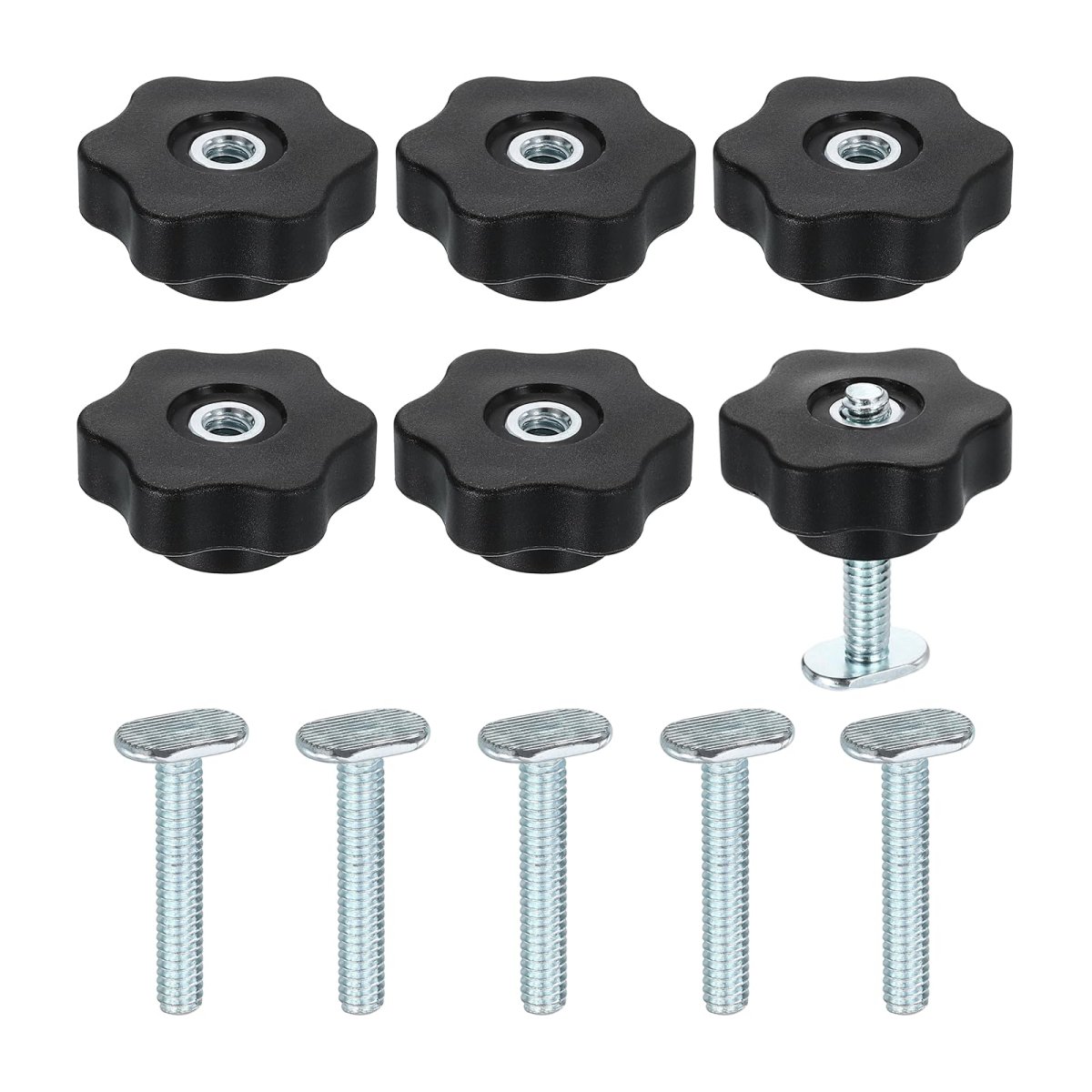6 Set Track Knob Kit With Star Knobs And 1 4 -20 X 1-1 2 Slot Bolts T Drop-in Sliding Accessories For Woodworking Jigs Fixtures