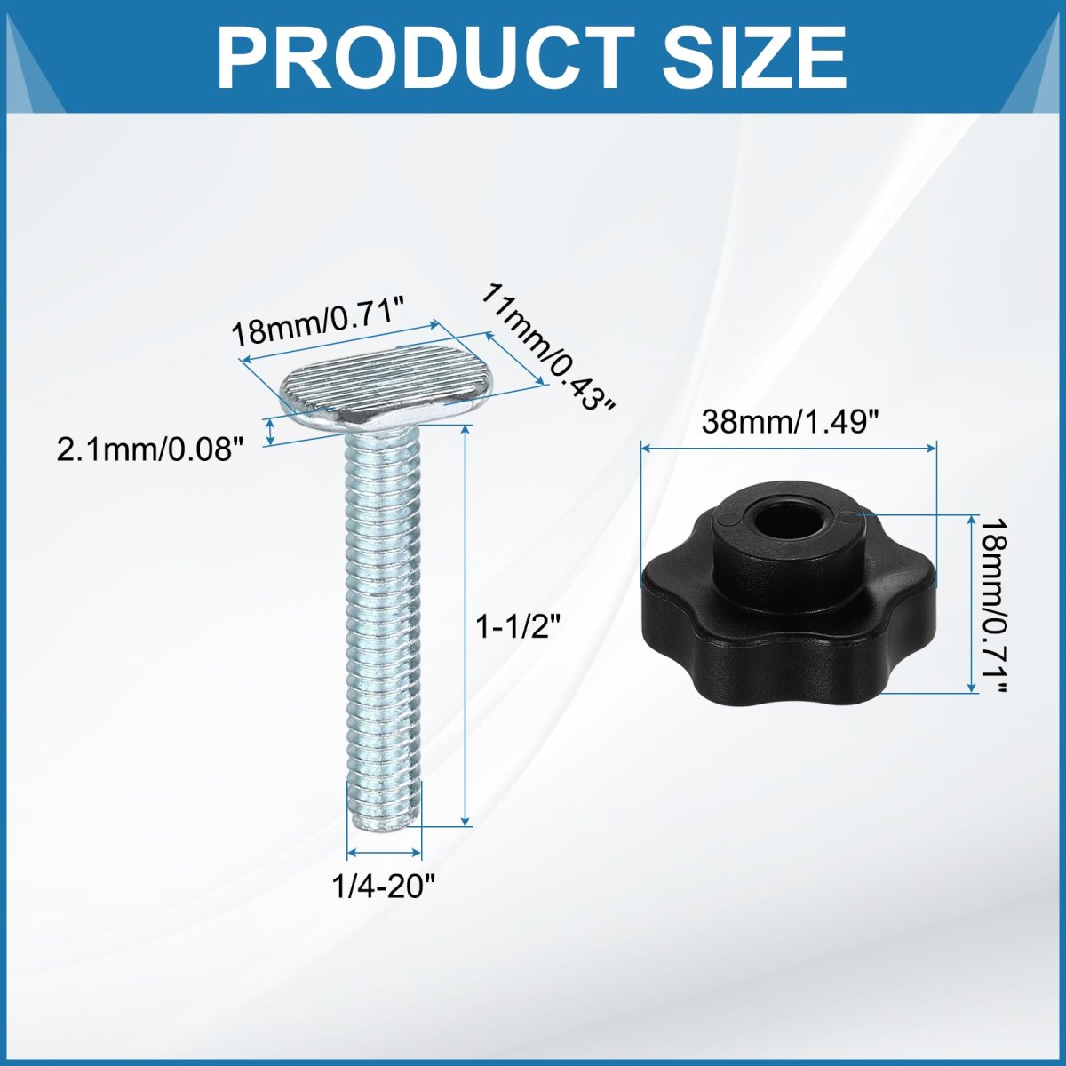 6 Set Track Knob Kit With Star Knobs And 1 4 -20 X 1-1 2 Slot Bolts T Drop-in Sliding Accessories For Woodworking Jigs Fixtures