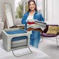 Sorbus Jumbo Storage Bins With Metal Frame Stackable Foldable Clothes Organizer Bags Oxford Fabric Containers Large Clear 