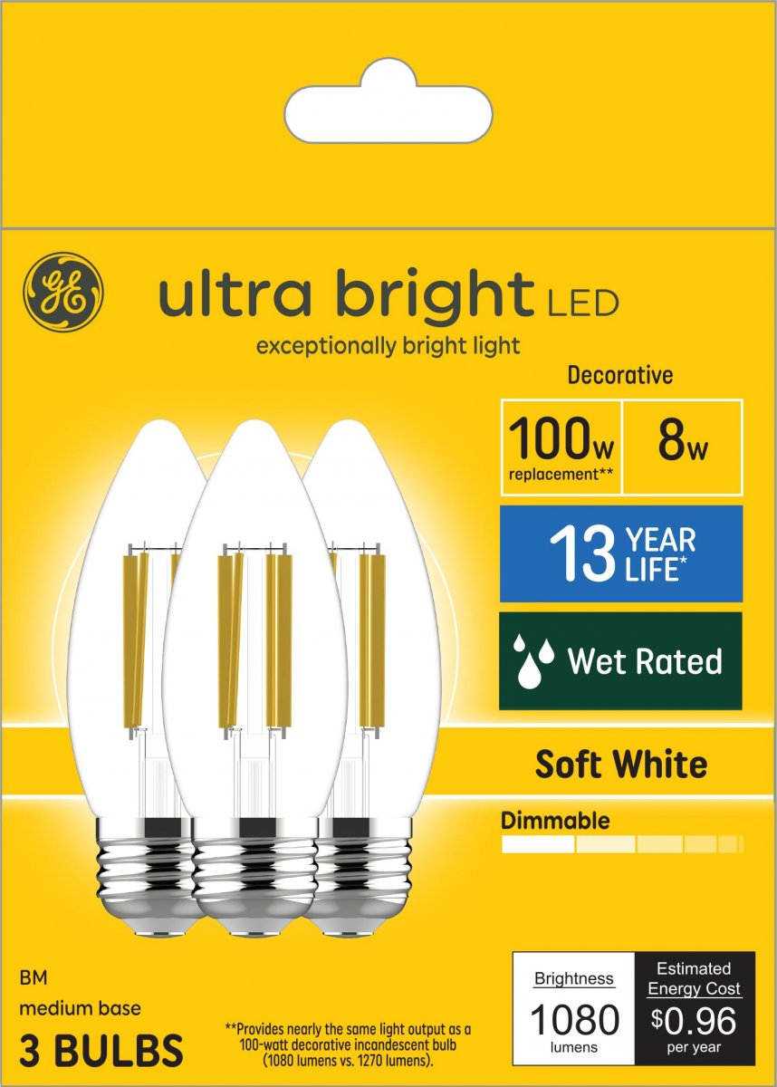 Ge Ultra Bright Led Light Bulbs 100 Watt Equivalent Soft White Clear B12 3 Pack