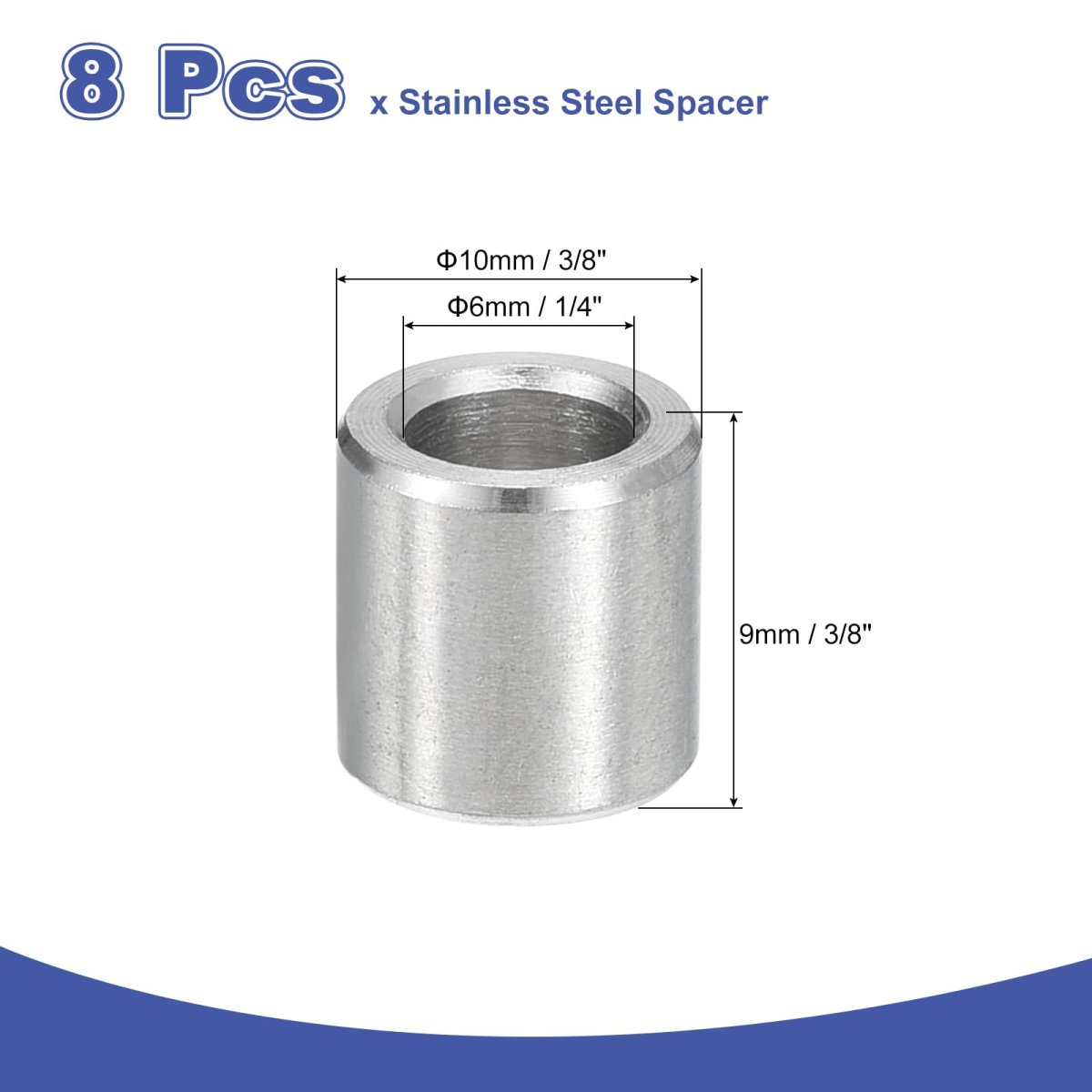 8pcs 304 Stainless Steel Spacer 6mm Id X Mm Od 9mm Length 24 0 39 0 35 Inch Screw Standoff Bushing Plain Finish Unthreaded