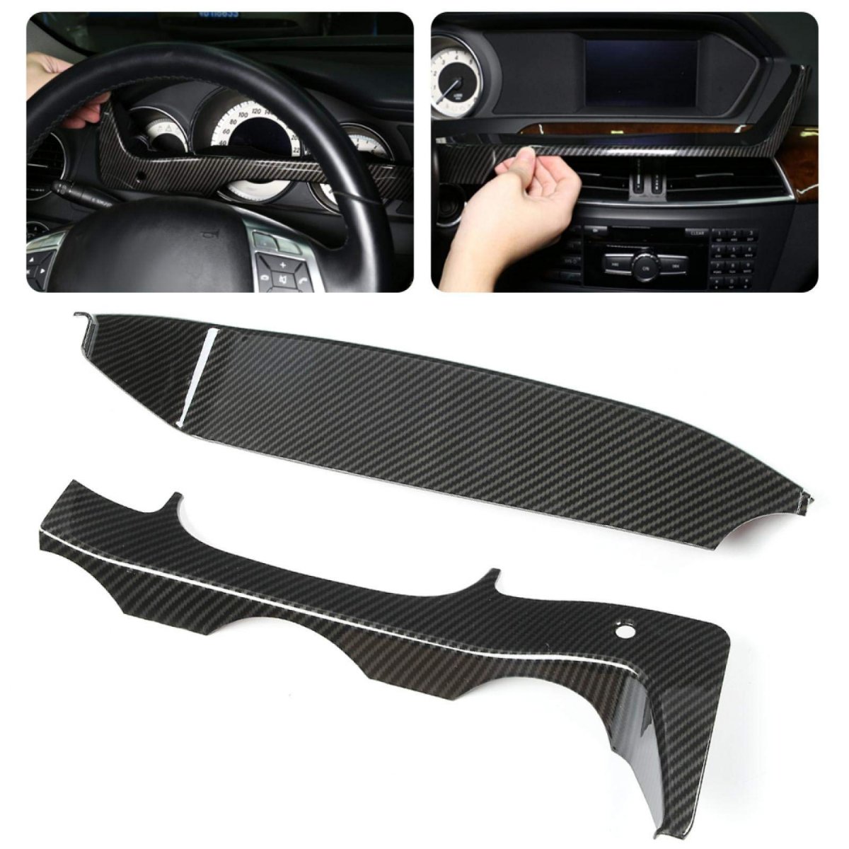 Dashboard Trim 2pcs Strip Carbon Fiber Style Fits For C Class W204 11-14 Abs