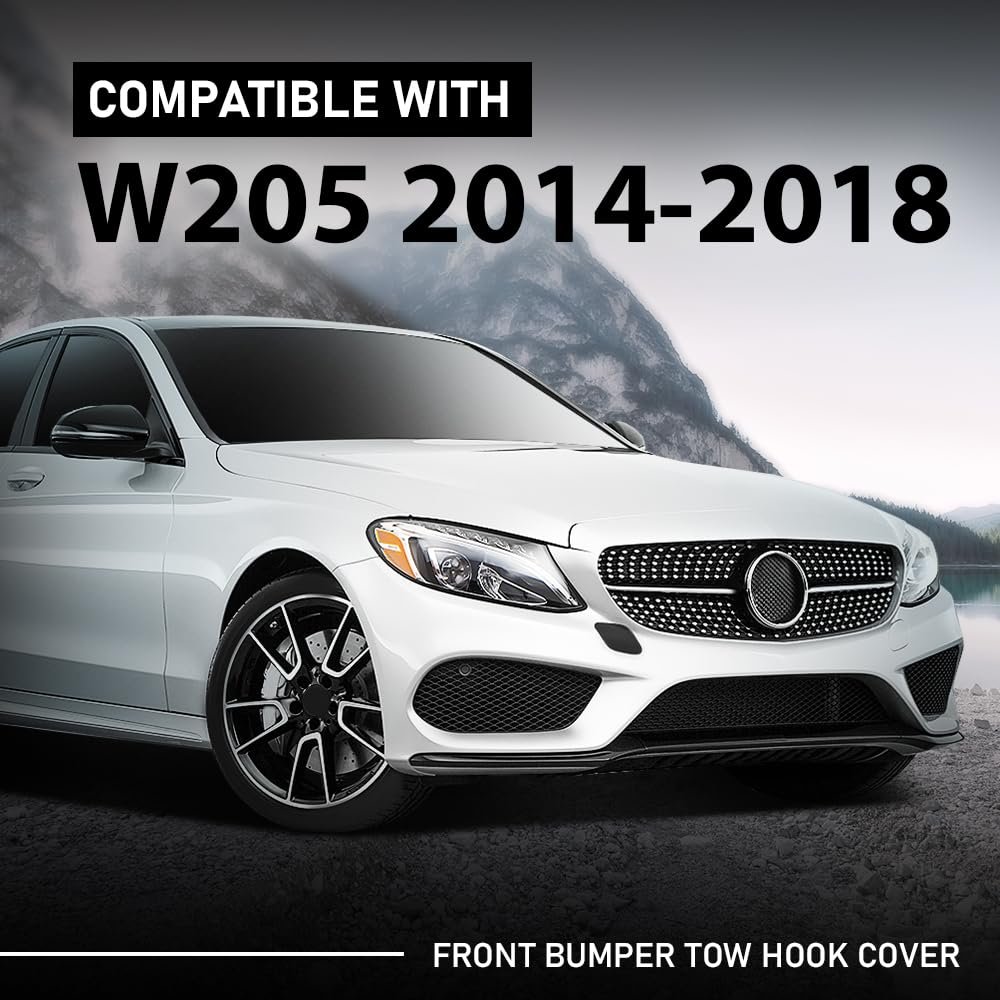 Front Bumper Tow Hook Cover For Benz W205 C Class C200 220 250 300 350 400 2015 2018 Black Pc Abs Towing A2058850324