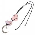 Car Rear View Mirror Hanging Ornaments Decorative Natural Gemstone Pendant Accessory Rose Quartz Amethyst Black Rope 1 Pcs 