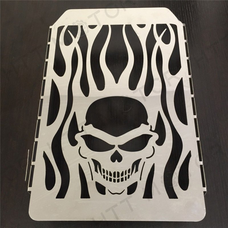 Skull Flame Radiator Grille Cover Guard Protector For Honda Gl1500 And Vulcan Vn 1500 Chromed Stainless Steel 14 5 In X 10
