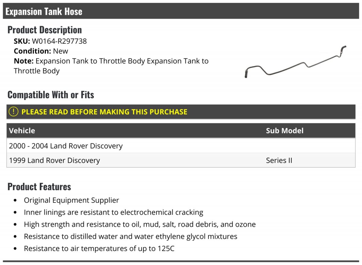 Radiator Coolant Overflow Recovery Tank Reservoir Hose For 1999-2004 Land Rover Discovery Series Ii