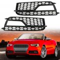 G-plus Front Bumper Fog Light Grille Cover Honeycomb Black With Ring Compatible Audi A5 S-line S5 2013-2017 Only Fit For