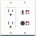 Riteav 2 Gang Decorative 15a Power Outlet Hdmi Speaker Jack Toslink Wall Plate White 