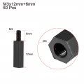 Uxcell M3x12mm 6mm Male-female Hex Nylon Pcb Motherboard Spacer Standoff For Fpv Drone Quadcopter Computer Circuit Board Black