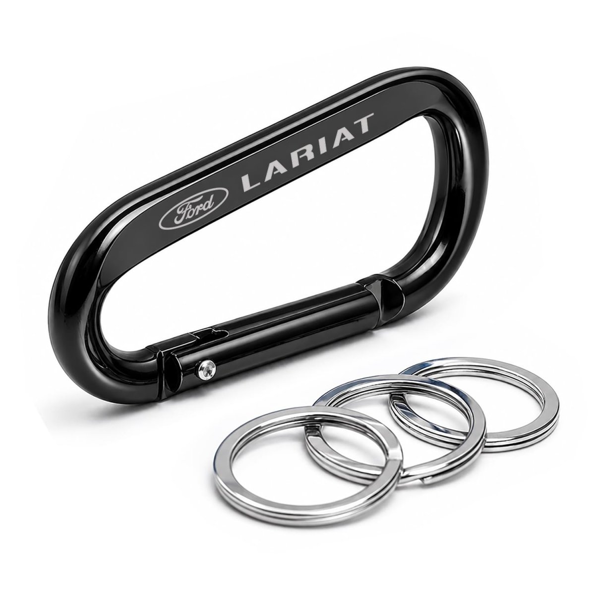 Ipick Image Officially Licensed Ford F-150 Lariat Laser-etched Black Metal Carabiner Keychain With Split Key Rings