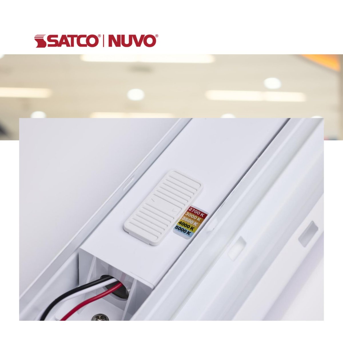 Satco 65-1220 2ft 10w Led Strip Light Cct Selectable 2700k-5000k 1000-1200 Lumens Non-dimmable White Finish 120-277v High Cri