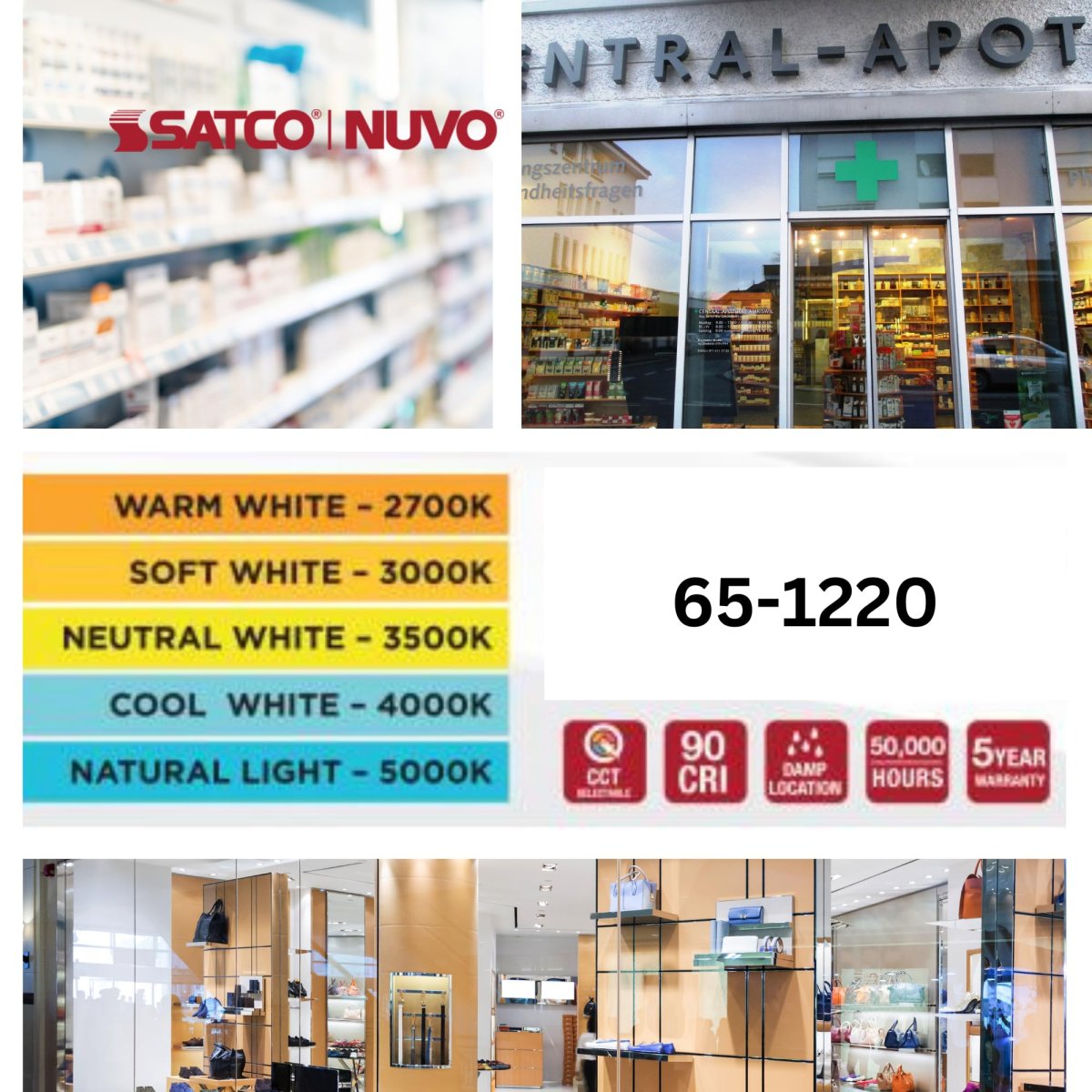 Satco 65-1220 2ft 10w Led Strip Light Cct Selectable 2700k-5000k 1000-1200 Lumens Non-dimmable White Finish 120-277v High Cri