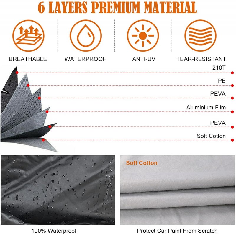 Waterproof All Weather Car Cover For 2001 2010 Chrysler Pt Cruiser 6 Layers With Cotton Liner Zipper Door And Windproof Bands