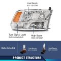 Front Headlight Headlamp Assembly W Bulbs Passenger Right Side For Dodge Ram 1500 2500 3500 2009-2018 Factory Style Quad Models