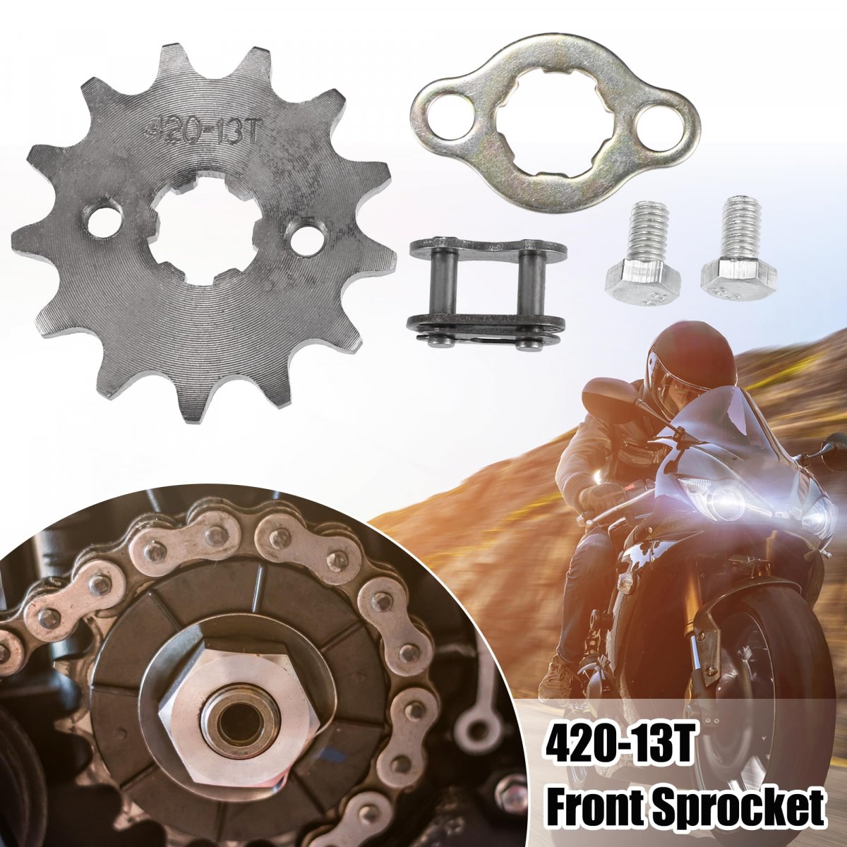 1 Set 420 13t 17mm Motorcycle Front Engine Sprocket For 50cc 70cc 90cc 110cc 125cc Dirt Pit Bike Mini Atv