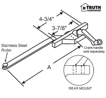 Casement Window Operator Right Hand Rear Mount 9 5 In Long Arm White Stainless Steel Roller Part 36-445-3