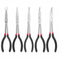 11in Long Nose Pliers Set 5 Pack Needle With 90 45 And 25 Degrees Angles Circle Alloy Steel Reach Tools Pouch 