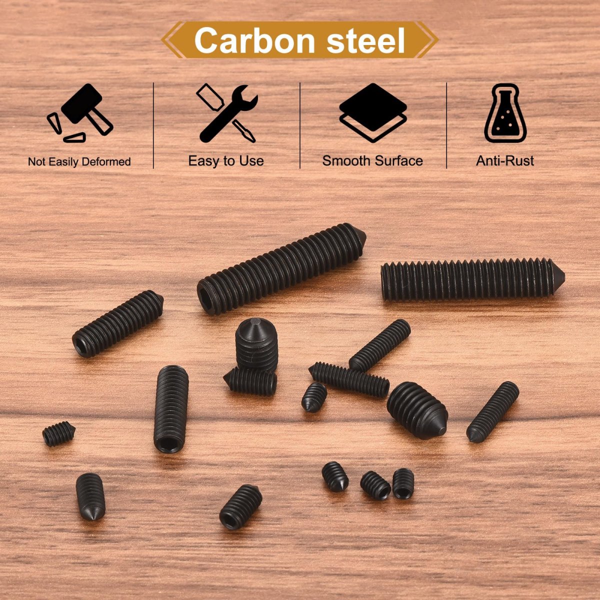 40pcs Set Screws M5x16mm Carbon Steel Cone Point Hex Socket Grub For Machinery Home Repairs And Fixtures Black