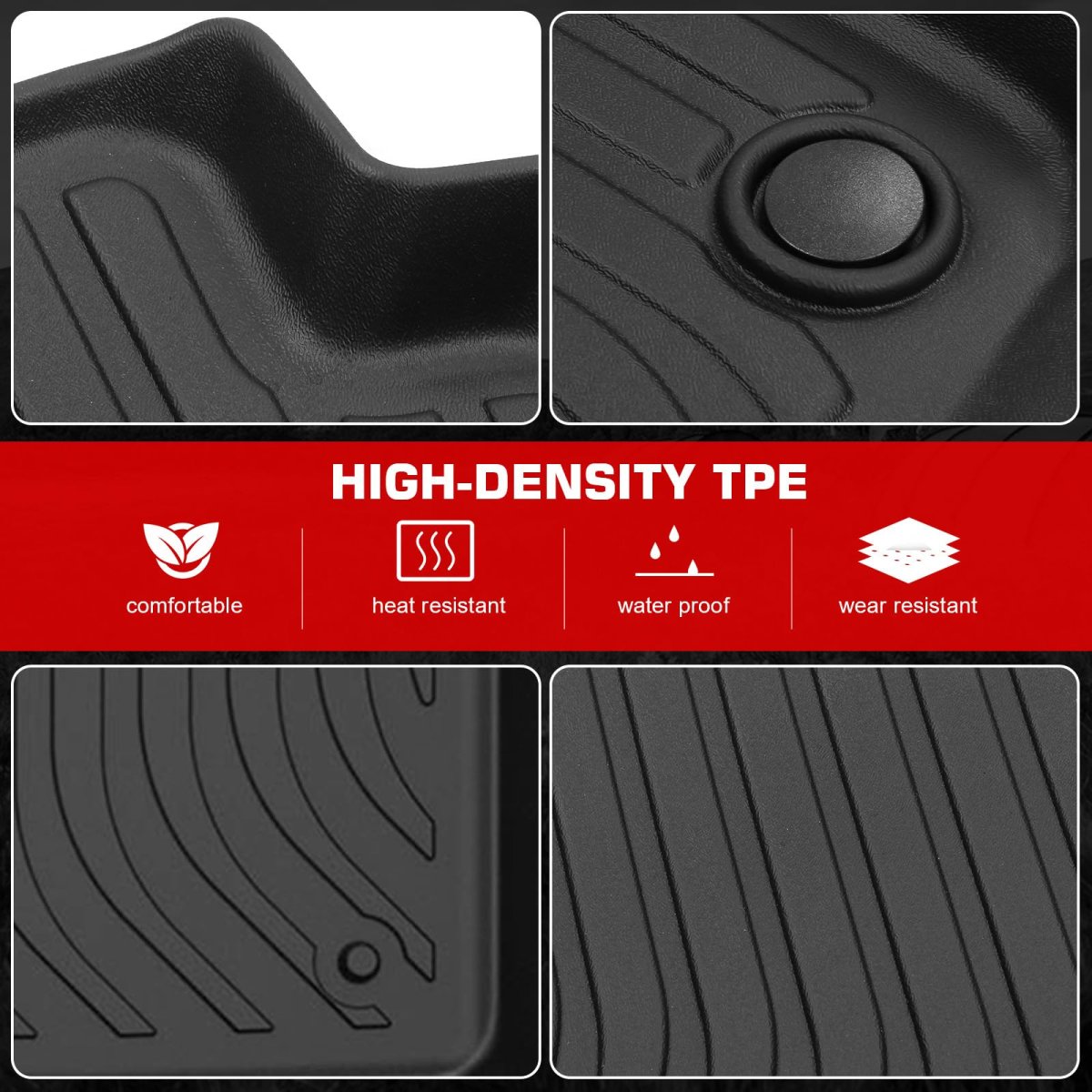 Ikon Motorsports 3d Tpe Floor Mats For 2018-2024 Volkswagen Tiguan 7 Seats All Weather Waterproof Anti-slip Liners Front 2nd