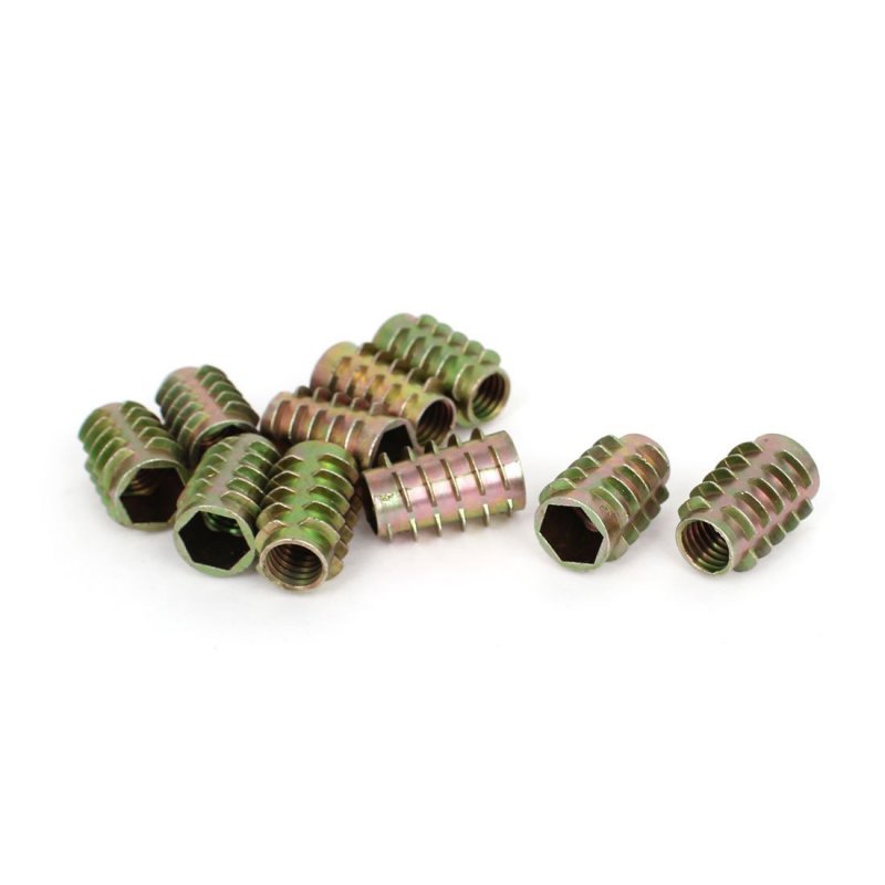 10 Pcs Inner Hex M10 Female Thread Furniture Insert Nuts Screws Zinc Yellow