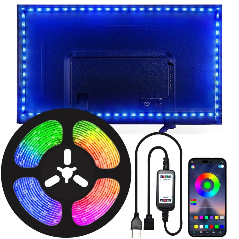 Led Tv Backlights For 45 To 85 In Tvs 16 4 Ft Rgb Strip Lights With App Control 150 5050 Beads Bluetooth Music Sync Usb Powered