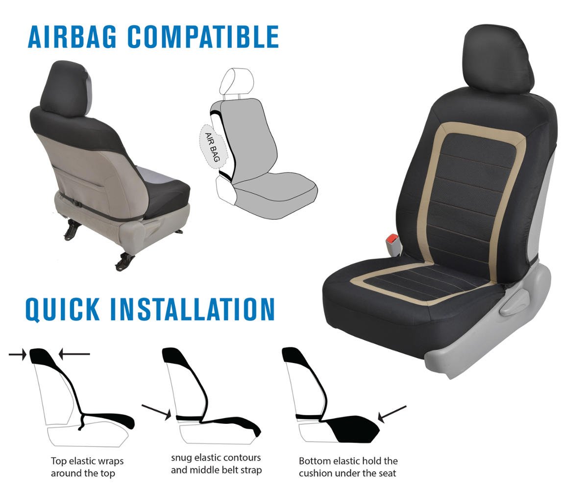 Advanced Performance Car Seat Covers Instant Install Sideless Fronts Full Interior Set For Auto Black Beige