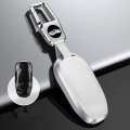 White Leather Aluminum Alloy Car Key Fob Cover Case Holder Shell For Tesla Model S 3 Y