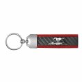 Ipick Image Made For Ford Mustang Script Real Carbon Fiber Strap With Red Leather Stitching Edge Key Chain