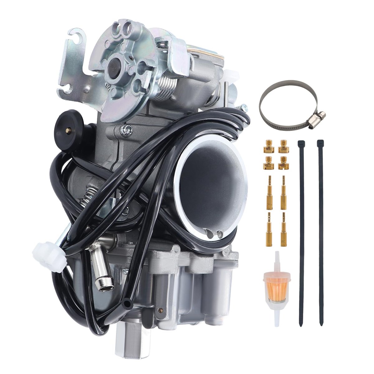 Mikuni 36mm Tm36-68 Flat Slide Carburetor With Accelerator Pump Aluminum Pumper Carb Fuel Filter And Extra Jets Polished Finish