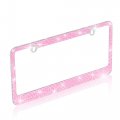 Pink Diamond Crystal Bling Steering Wheel Cover Set With Rhinestone License Plate Frame And Black Windshield Sunshade Universal