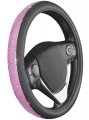 Pink Diamond Crystal Bling Steering Wheel Cover Set With Rhinestone License Plate Frame And Black Windshield Sunshade Universal