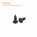 Uxcell 3mm X 8mm Phillips Pan Head Self-tapping Screw 100pcs 304 Stainless Steel Round Wood Full Thread Black
